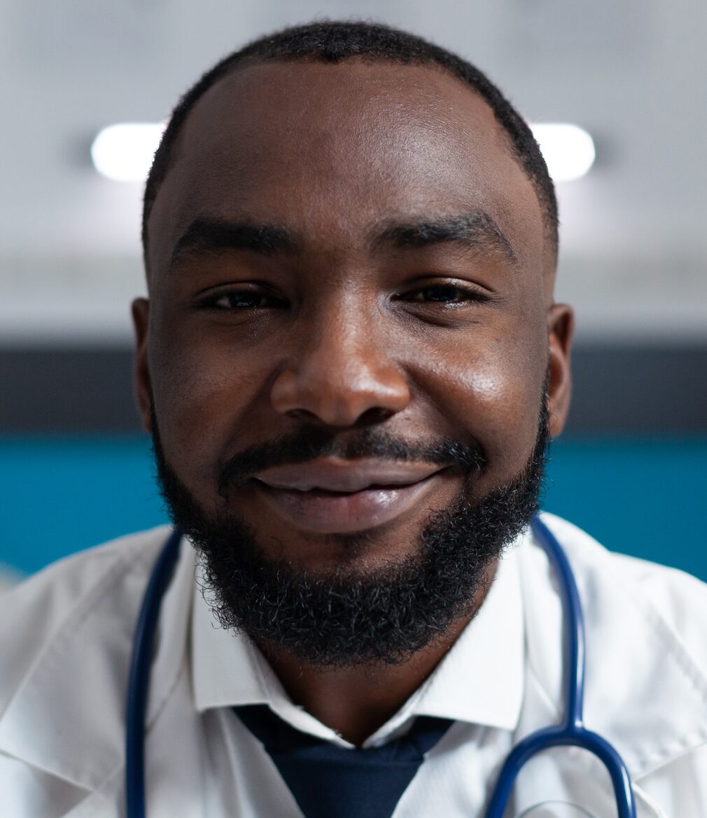 Closeup of african american specialist doctor with stethoscope